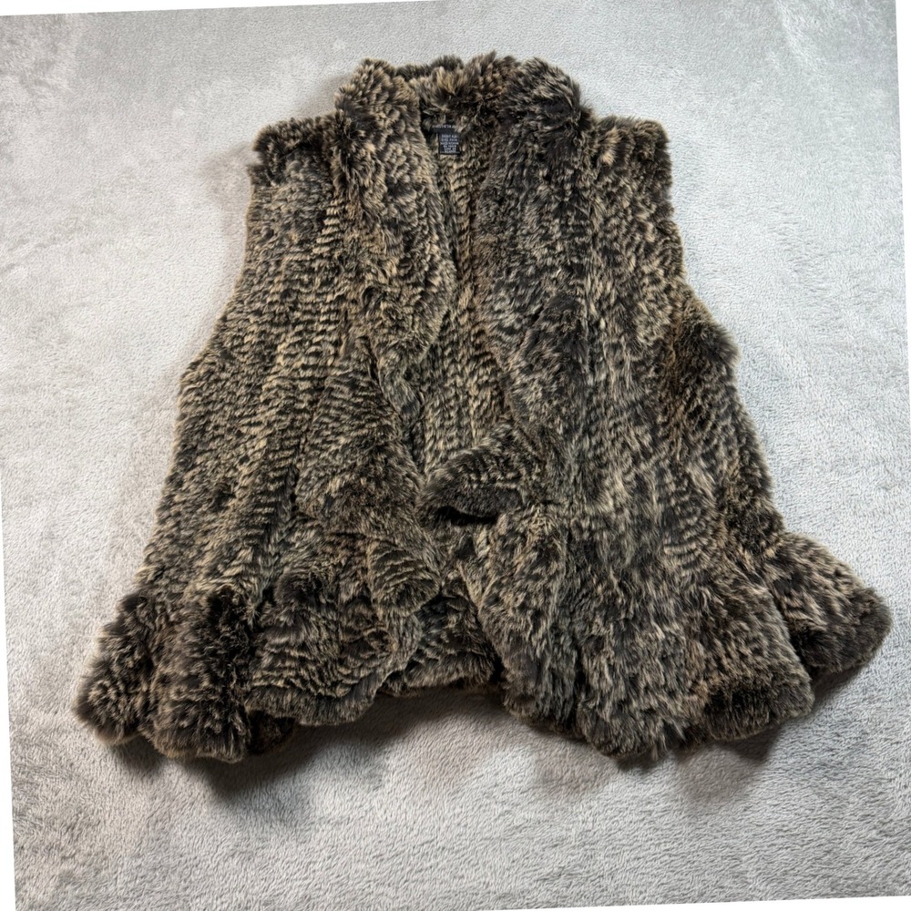 Rabbit Fur Vest Saks Fifth Avenue Women Small Brown Dyed Finish Open Front